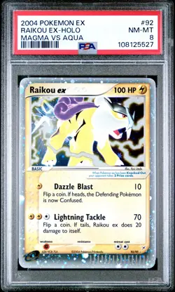 2004 POKEMON EX TEAM MAGMA VS TEAM AQUA #92 RAIKOU EX-HOLO PSA 8 - Image 1