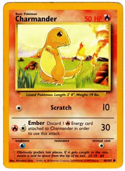 Pokemon Card CHARMANDER 46/102 Non-Holo Common Unlimited Vintage 1999 BASE SET - Image 1