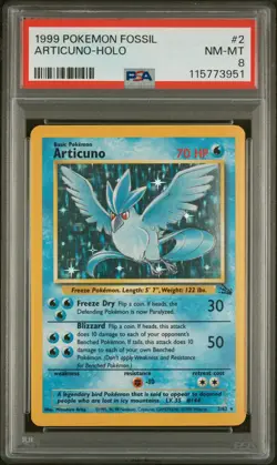 1999 Pokemon Fossil Articuno Rare Holo #2 NM-MT PSA 8 - Image 1