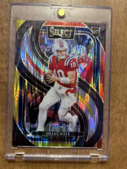 2024 Panini Select - Premier Level Drake Maye #113 Red & Yellow Shock Prizm (RC) - Image 1
