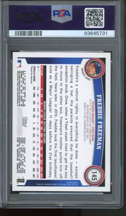 FREDDIE FREEMAN 2011 TOPPS #145 ROOKIE PSA GEM MINT 10 BRAVES DODGERS - Image 2