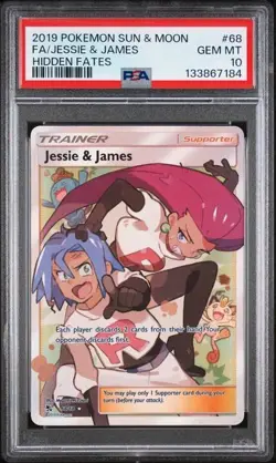 Jessie & James 68/68 Hidden Fates Full Art Trainer PSA 10 GEM MINT Pokemon - Image 1