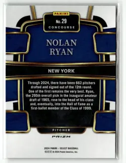 2024 Panini Select #29 Nolan Ryan Green Flash Prizms HOF - Image 2