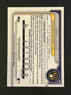 Luke Adams 2024 Bowman Chrome 1st Auto Purple Refractor /250 Brewers - Image 2