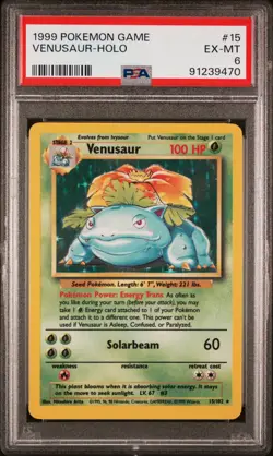 Pokemon TCG Venusaur Base Set 15/102 Holo Rare Unlimited PSA 6 EX-MT - Image 1