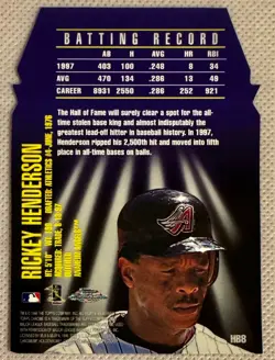 Rickey Henderson 1998 Topps Chrome Hall Bound Die Cut Insert Card #HB8 - MINT - Image 2