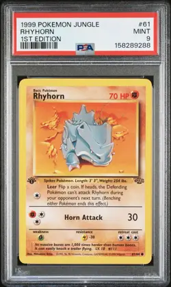 1999 Pokemon Jungle 1st Edition Rhyhorn 61/64 PSA 9 - Image 1