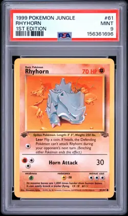 1999 Pokemon Jungle 1st Edition Rhyhorn 61/64 PSA 9 Min - Image 5