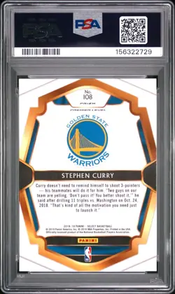 2018 STEPHEN CURRY PANINI SELECT #108 SILVER PRIZM PSA 10 GOLDEN STATE WARRIORS - Image 2