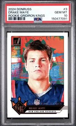 2024 Panini Donruss Drake Maye #3 Rookie Gridiron Kings PSA 10 Patriots - Image 1