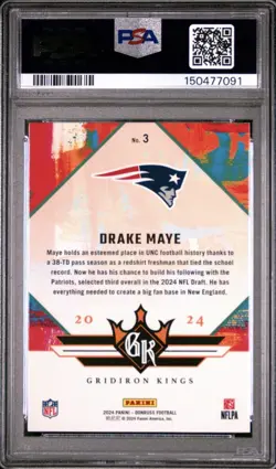 2024 Panini Donruss Drake Maye #3 Rookie Gridiron Kings PSA 10 Patriots - Image 2