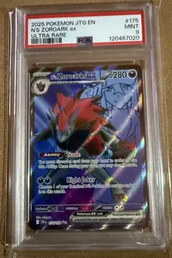 2025 POKEMON JTG EN-JOURNEY TOGETHER ULTRA RARE #175 N'S ZOROARK EX PSA 9 - Image 1