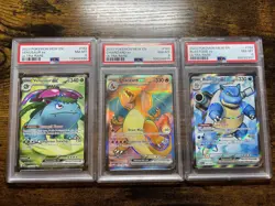 2023 POKEMON MEW EN 151 VENUSAUR 182 & CHARIZARD 183 & BLASTOISE EX 184 PSA 8 - Image 1