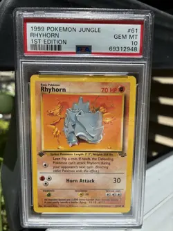 1999 Pokemon Jungle Rhyhorn 61/64 First Edition PSA 10 Gem Mint Low Pop - Image 1