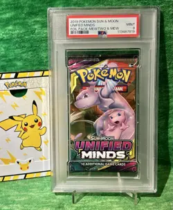 Pokemon TCG Sun & Moon Unified Minds Booster Pack MEWTWO & MEW 2019 PSA 9 Mint - Image 1