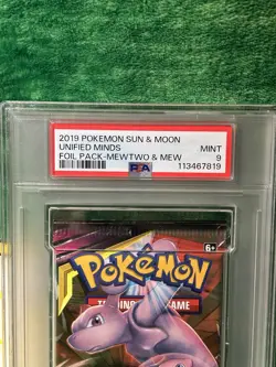 Pokemon TCG Sun & Moon Unified Minds Booster Pack MEWTWO & MEW 2019 PSA 9 Mint - Image 2