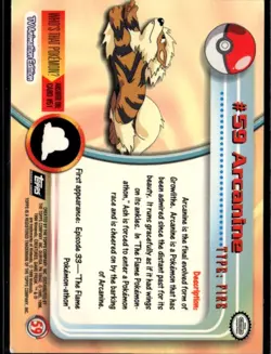 NM - Arcanine #59 | Topps Pokemon TV Animation Edition Series 1 - Image 2