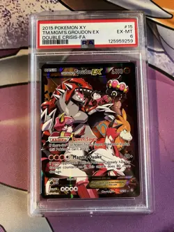 2015 POKEMON XY DOUBLE CRISIS #15 FULL ART TEAM MAGMA'S GROUDON EX PSA 6 - Image 1