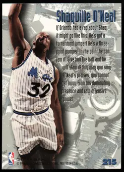 1995-96 Metal #215 Shaquille O'Neal NB MAGIC NUTS & BOLTS - Image 2