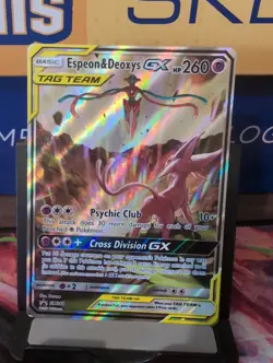 Pokemon TCG Espeon and Deoxys GX Tag Team SM240 Alternate Art Promo - Image 1