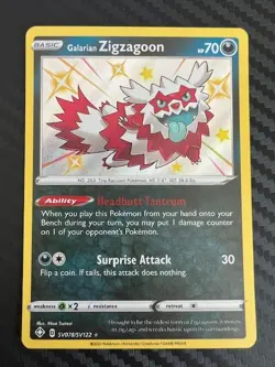 Pokemon TCG Galarian Zigzagoon Shining Fates SV078/SV122 Holo Shiny Holo Rare NM - Image 1