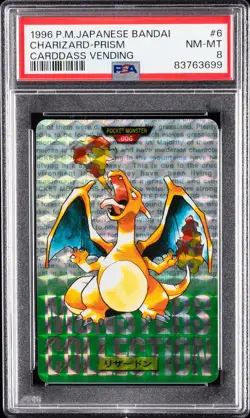 1996 POKEMON JAPANESE BANDAI CARDDASS VENDING #6 CHARIZARD-PRISM PSA 8 - Image 1