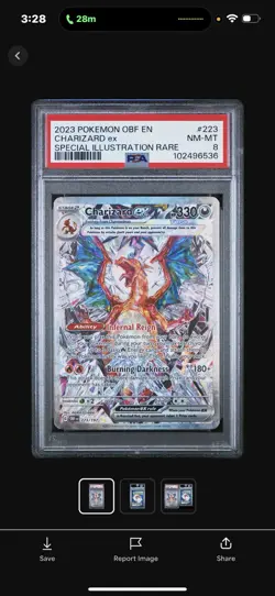 Pokemon TCG Charizard EX Sir Obsidian Flames 223/197 Full Art Secret Rare PSA 8 - Image 1