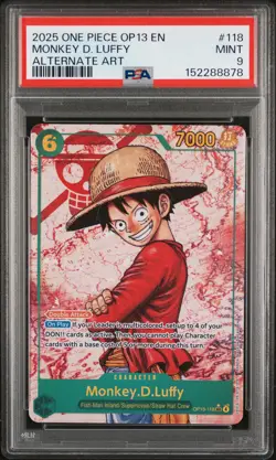 2025 ONE PIECE OP13-CARRYING ON HIS WILL ALTERNATE ART MONKEY D. LUFFY PSA 9 - Image 1