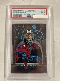 1992 Marvel Masterpieces #4-D Spider- Man Vs. Venom - PSA 9 Mint - Freshly Gr... - Image 1
