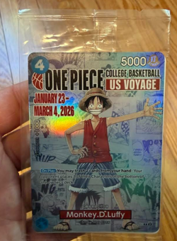 COLLEGE BASKETBALL One Piece TCG Monkey D. Luffy P-055 US Voyage Promo Sealed - Image 1