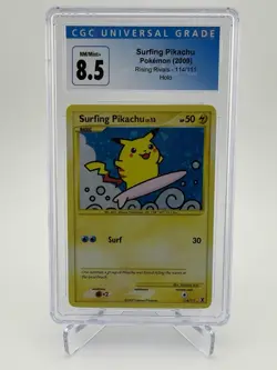 CGC 8.5 NM/MINT+ Surfing Pikachu 114/111 Holo Rising Rivals Pokemon Card - Image 1