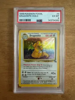 Pokemon TCG Dragonite Holo Rare Unlimited Card 1999 Fossil, PSA 6 4/62 - Image 1