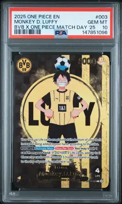 2025 ONE PIECE PROMOS BVB X ONE PIECE MATCH DAY 2025 #003 MONKEY D. LUFFY PSA 10 - Image 1