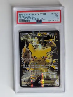2016 POKEMON XY Black Star Promo Red & Blue #XY124 Full Art Pikachu EX PSA 3 VG - Image 1