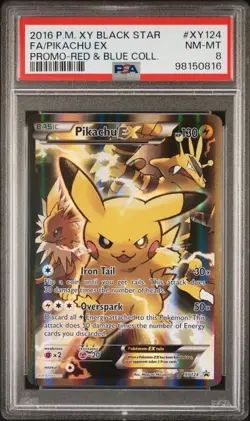 Pokemon Pikachu EX Red & Blue Coll. Black Star Full Art Promo XY124 PSA 8 - Image 1