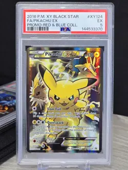 Pokemon Pikachu EX XY124 XY Black Star Promo 2016 Red & Blue Coll Full Art PSA 5 - Image 1