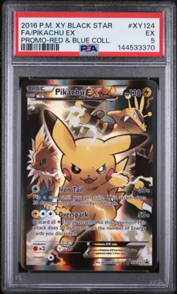 Pokemon Pikachu EX XY124 XY Black Star Promo 2016 Red & Blue Coll Full Art PSA 5 - Image 3