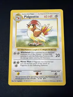 Pidgeotto 22/102 Base Set Shadowless Regular LP Condition Pokemon TCG WOTC - Image 1