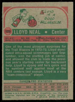 1973-74 TOPPS LLOYD NEAL RC PORTLAND TRAIL BLAZERS #129 EX - Image 2