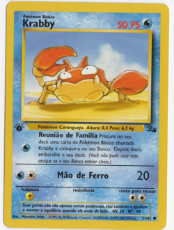 Krabby 1st Edition Portuguese 51/62 Fossil Set Pokemon Card - Image 1