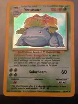 Pokemon TCG Venusaur 15/102 Base Set Unlimited Holo Rare LP English - Image 3