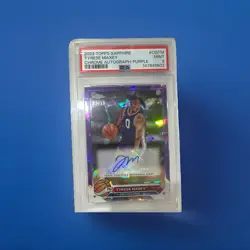 Tyrese Maxey 2023-24 Topps Chrome Sapphire Purple Auto /10 CG-TM PSA 9 - Image 1