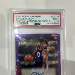 Tyrese Maxey 2023-24 Topps Chrome Sapphire Purple Auto /10 CG-TM PSA 9 - Image 2