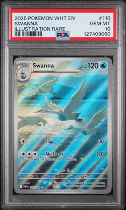 2025 POKEMON WHT EN-WHITE FLARE ILLUSTRATION RARE #110 SWANNA PSA 10 - Image 1