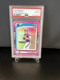 2024 PANINI DONRUSS OPTIC PREVIEW PINK JJ MCCARTHY #303 PSA 8 (RC) - Image 1