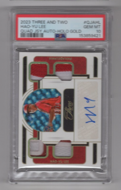 2023 PANINI THREE AND TWO HAO-YU LEE GOLD PATCH AUTO RC (03/10) PSA 10 - Image 1