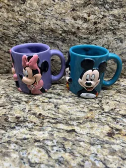 Disney World Mickey & Minnie Mouse His & Hers Coffee Mug Set Blue PurpleLot Of 2 - Image 1