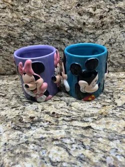 Disney World Mickey & Minnie Mouse His & Hers Coffee Mug Set Blue PurpleLot Of 2 - Image 2