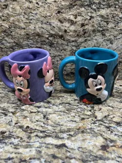 Disney World Mickey & Minnie Mouse His & Hers Coffee Mug Set Blue PurpleLot Of 2 - Image 3