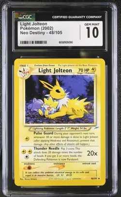CGC 10 GEM MINT Light Jolteon 2002 Neo Destiny 48/105 Pokemon Card - Image 1